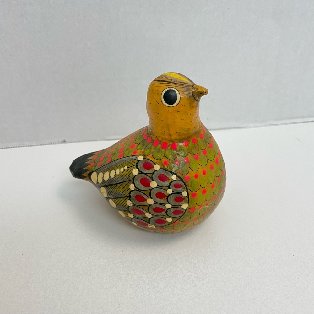 Vintage SerMel Paper Mache Bird Art Folk Painted Handmade Gift Collectible.